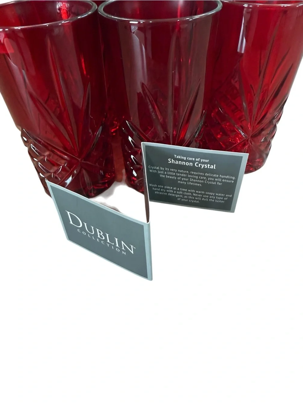 Godinger Dublin Shannon Crystal High Ball Ruby Red  Glasses  12 ounce Starburst
